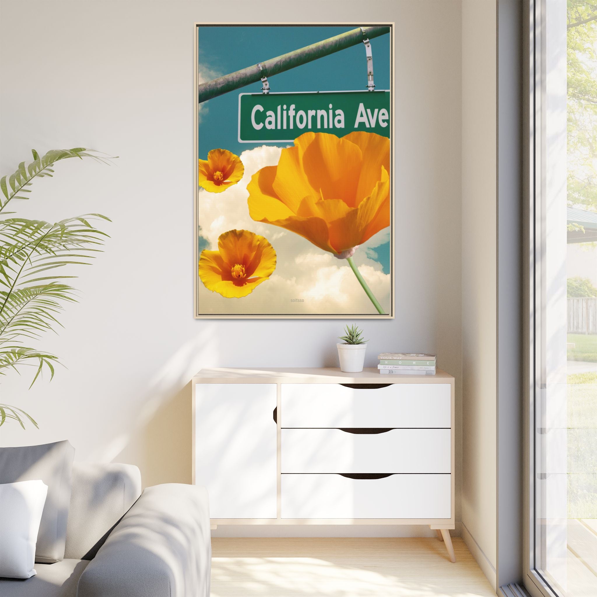 California Ave Poppy Art Print — Framed Matte Canvas