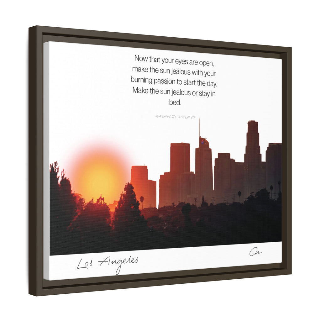 Los Angeles Sunrise Skyline Matte Canvas — 'Make the Sun Jealous' Framed Wall Art