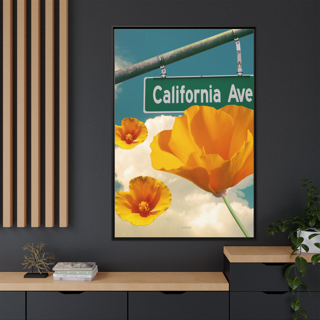 California Ave Poppy Art Print — Framed Matte Canvas