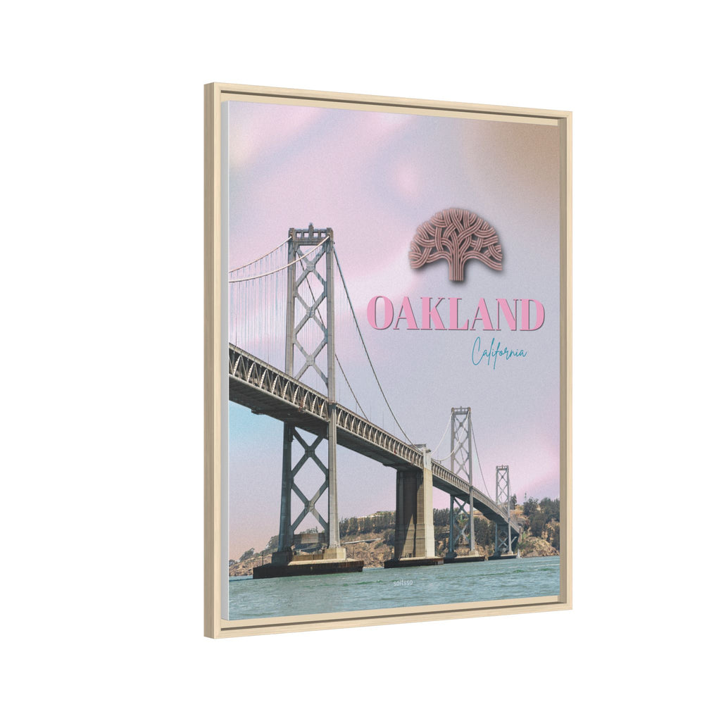 Oakland California Bridge Matte Framed Canvas Wall Art Pastel Cityscape Poster