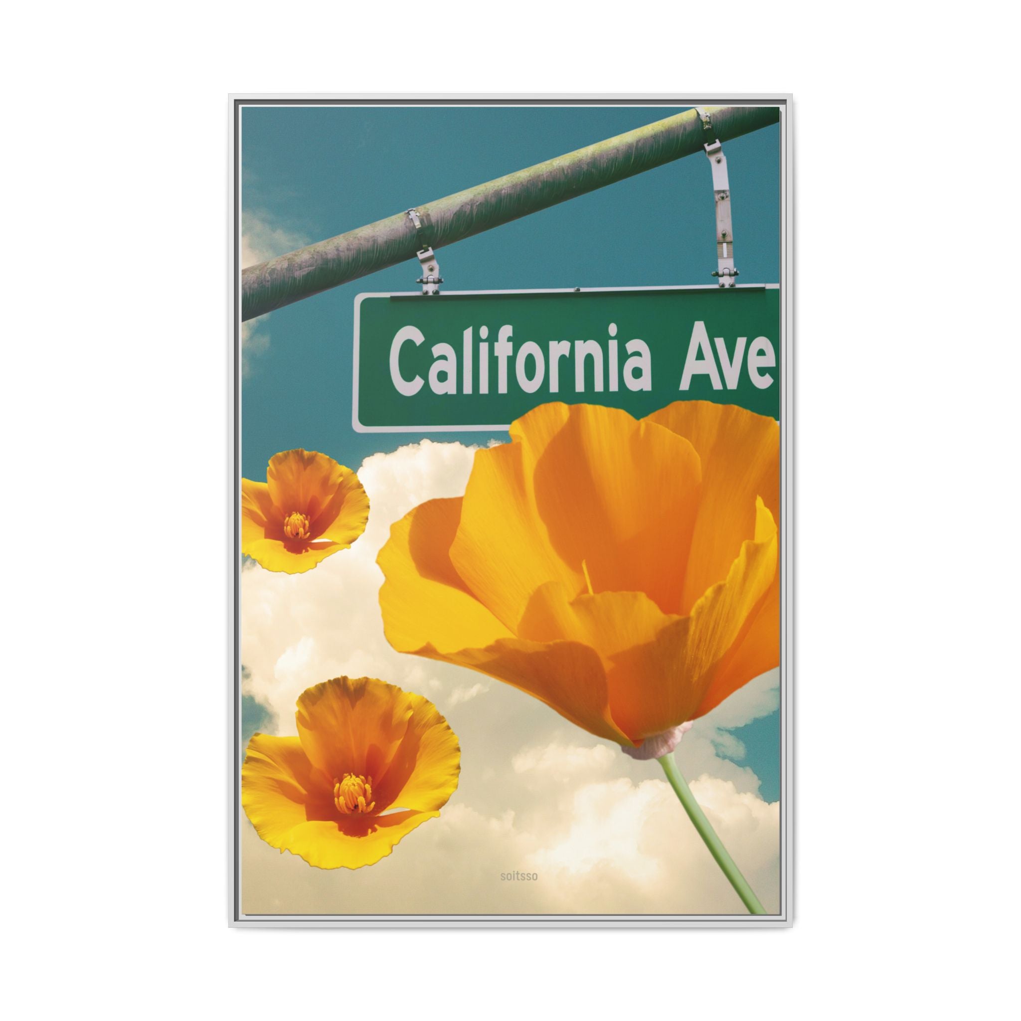 California Ave Poppy Art Print — Framed Matte Canvas