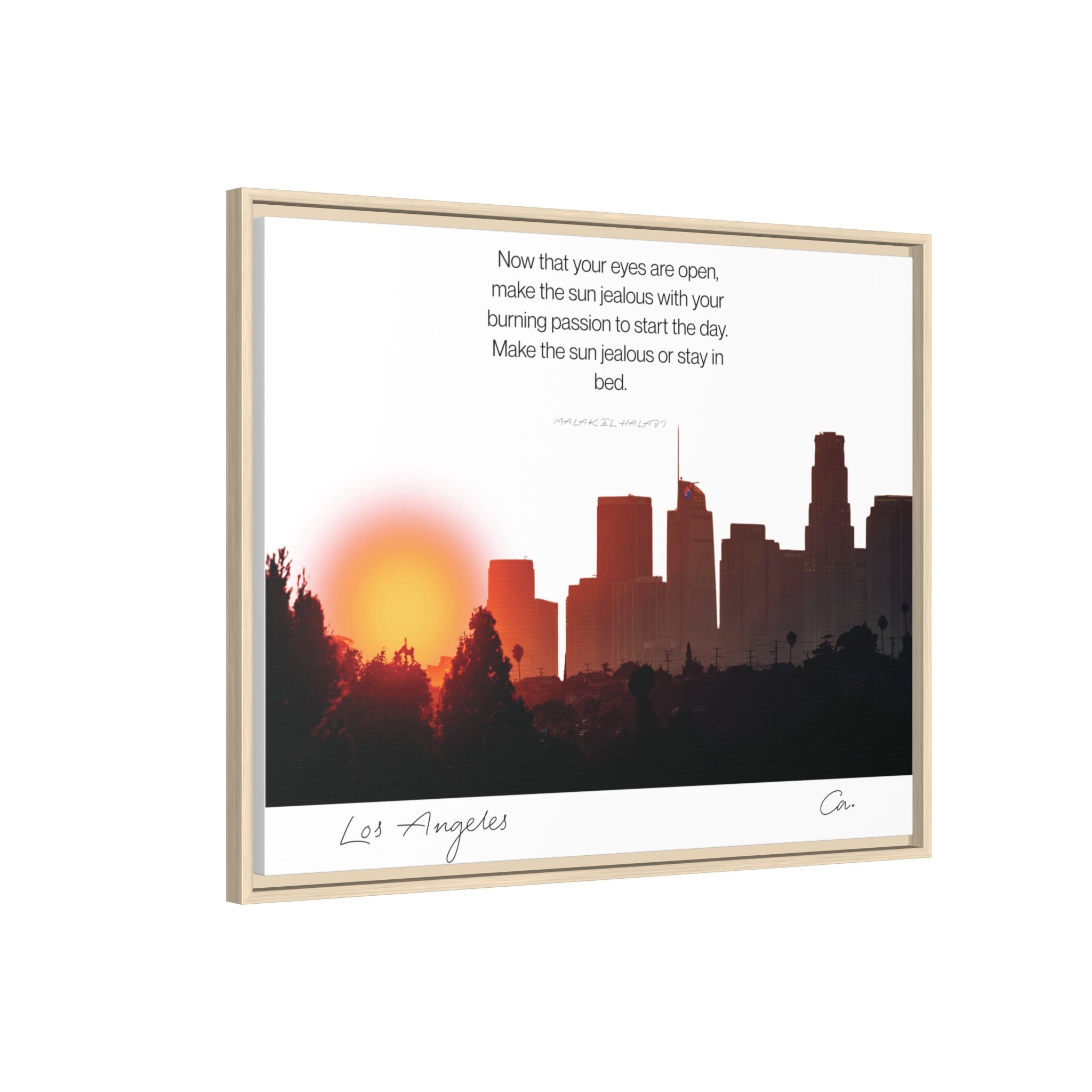 Los Angeles Sunrise Skyline Matte Canvas — 'Make the Sun Jealous' Framed Wall Art