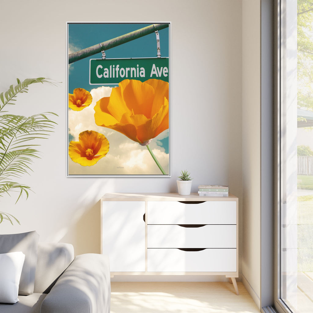 California Ave Poppy Art Print — Framed Matte Canvas