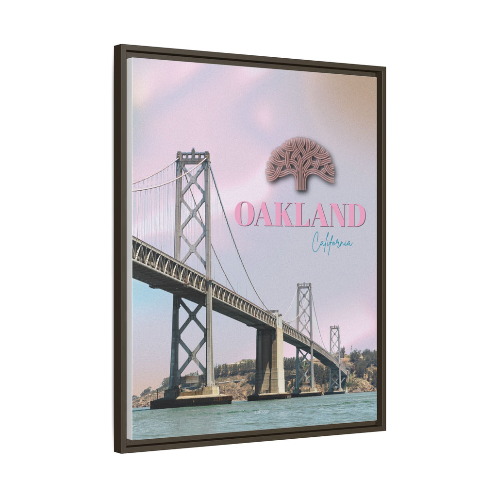 Oakland California Bridge Matte Framed Canvas Wall Art Pastel Cityscape Poster