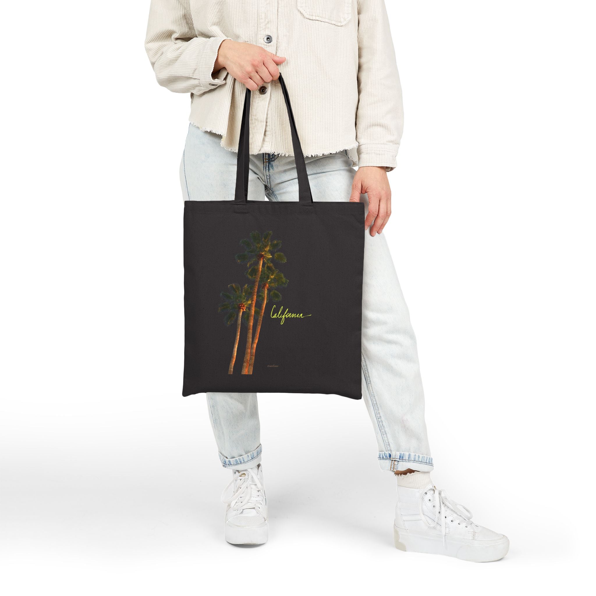 Canvas Tote Bag Vintage Palm Tree Print