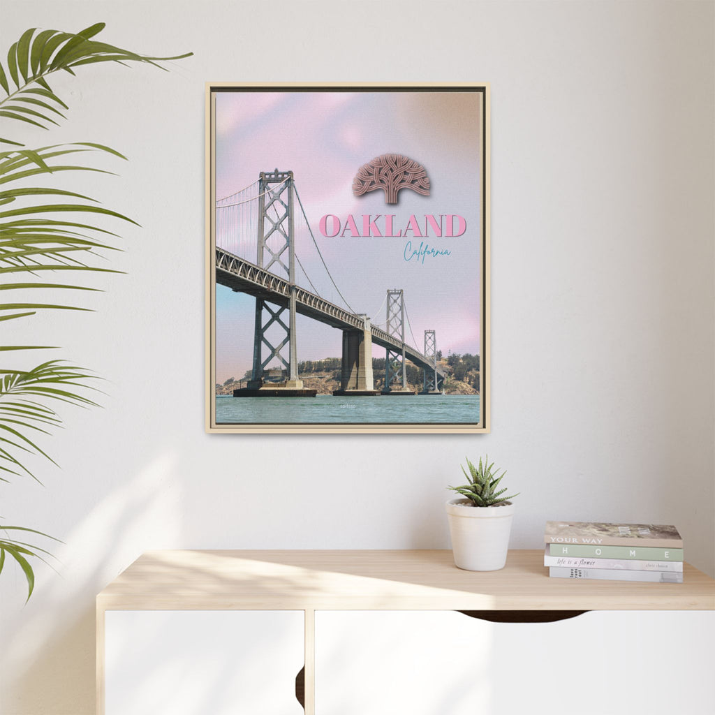 Oakland California Bridge Matte Framed Canvas Wall Art Pastel Cityscape Poster