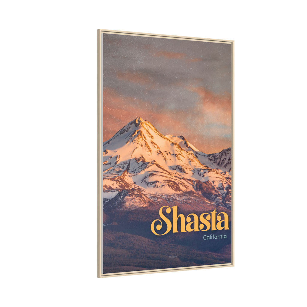 Shasta Mountain Framed Canvas Print Vintage Sunset California Wall Art