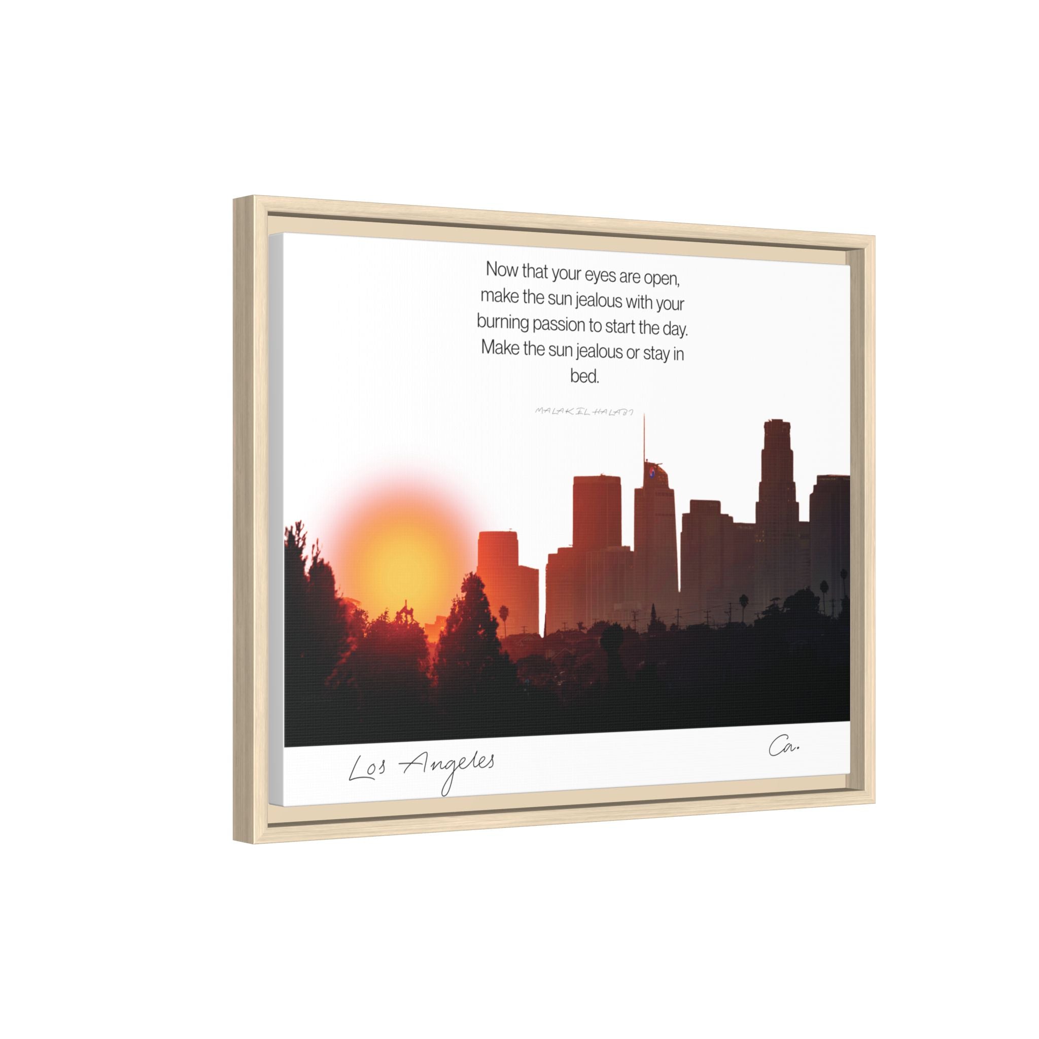 Los Angeles Sunrise Skyline Matte Canvas — 'Make the Sun Jealous' Framed Wall Art