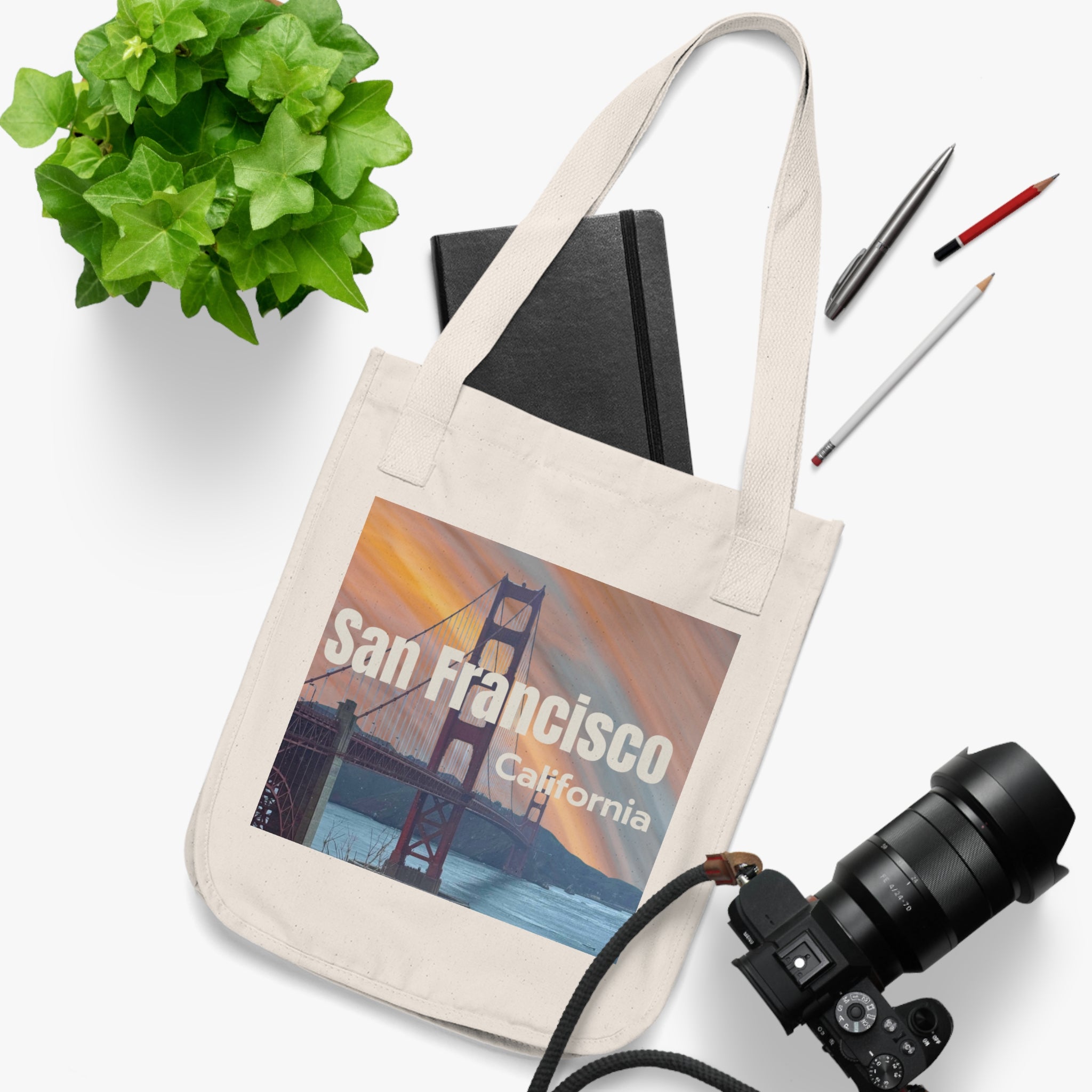 San Francisco Golden Gate Tote Bag — California Cityscape Organic Canvas Tote