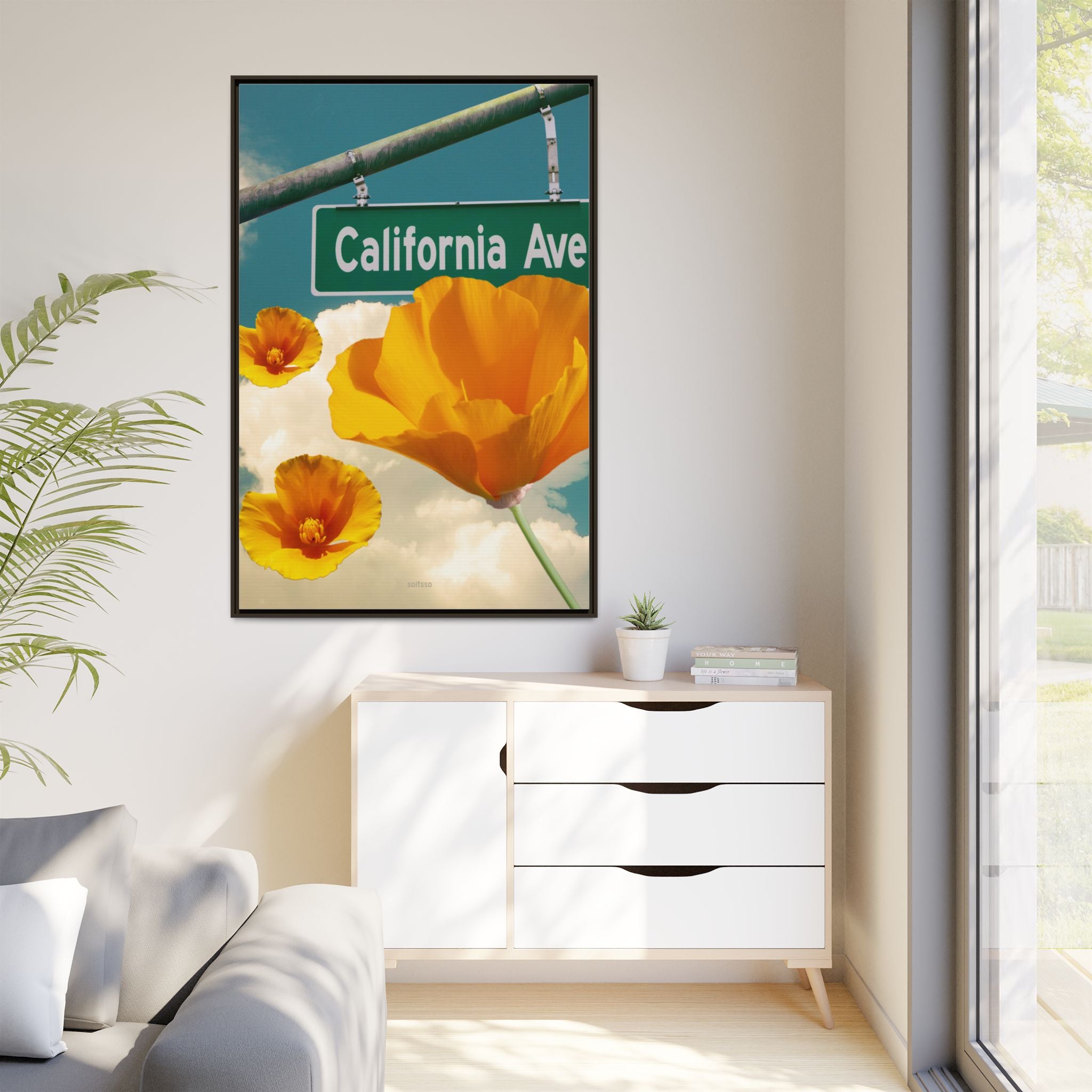 California Ave Poppy Art Print — Framed Matte Canvas