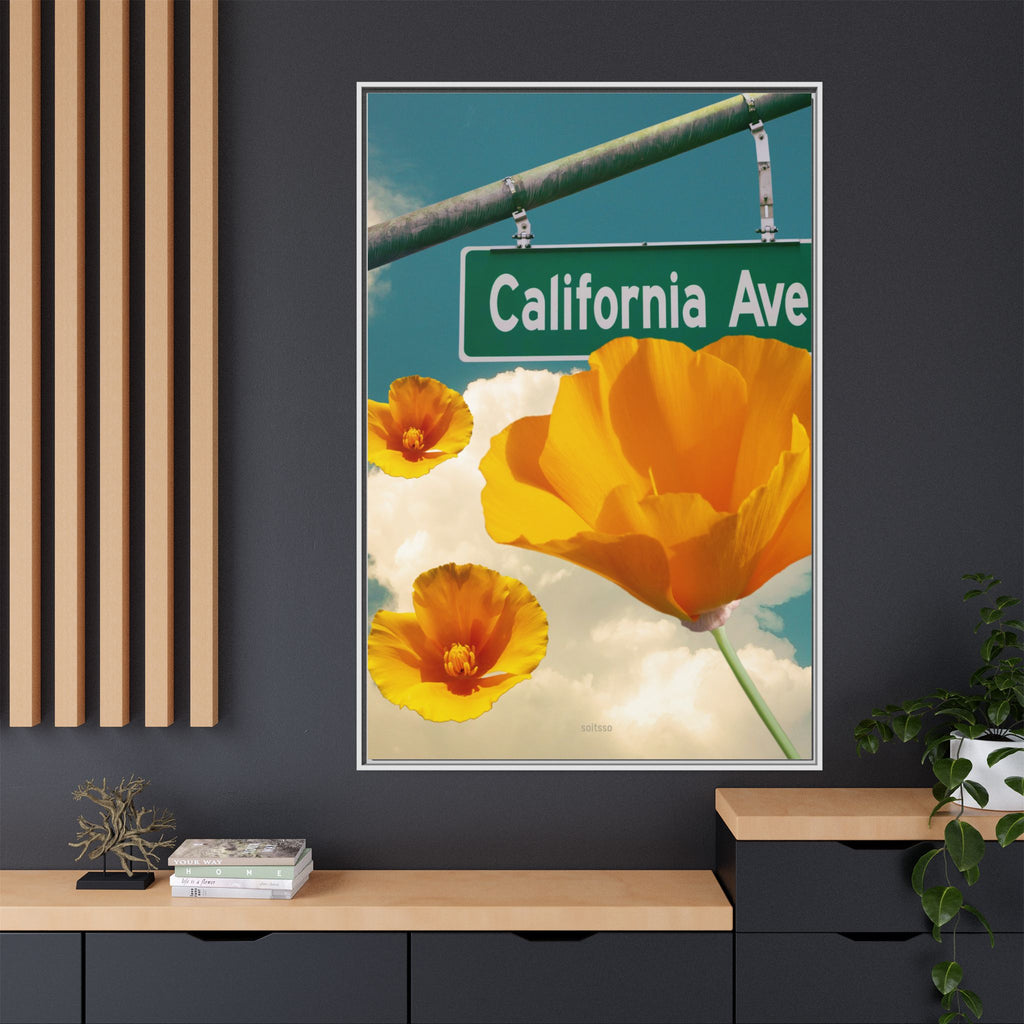 California Ave Poppy Art Print — Framed Matte Canvas