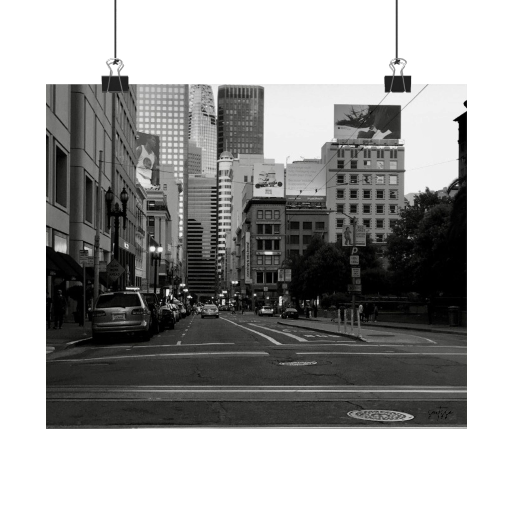Matte Horizontal Poster — Black & White Urban Street Cityscape