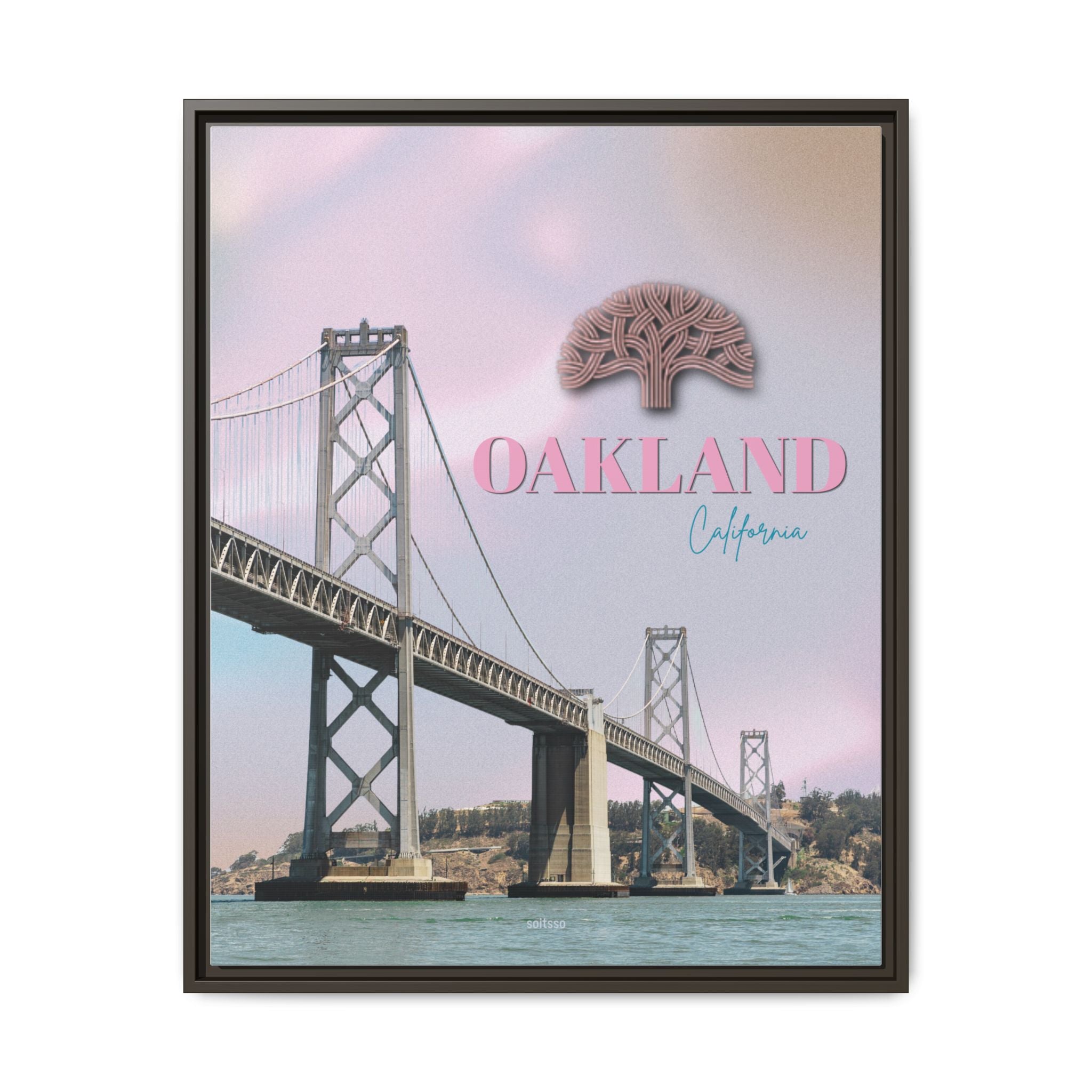 Oakland California Bridge Matte Framed Canvas Wall Art Pastel Cityscape Poster