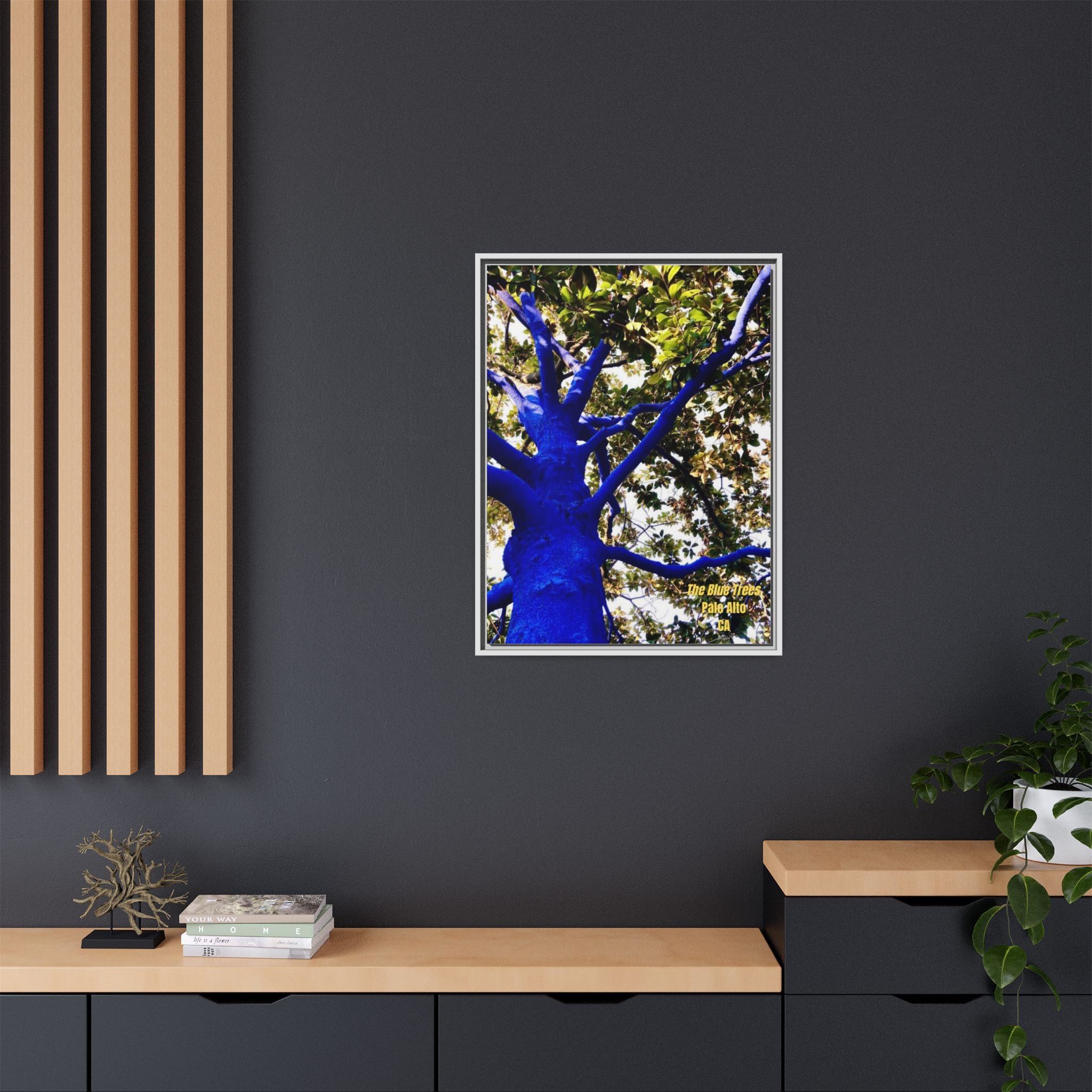 Canvas Print — Matte Framed Wall Art ("The Blue Trees, Palo Alto, CA")