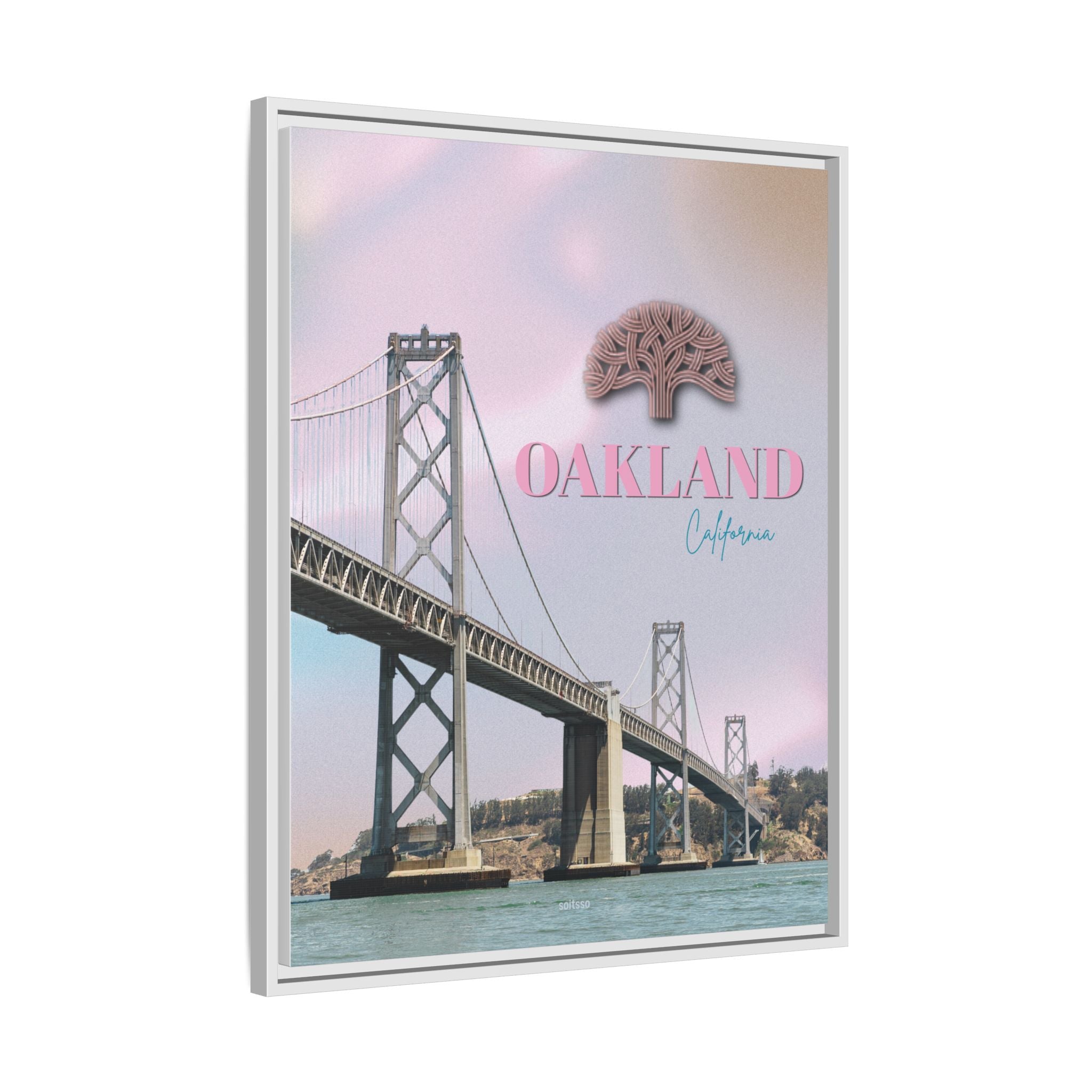 Oakland California Bridge Matte Framed Canvas Wall Art Pastel Cityscape Poster