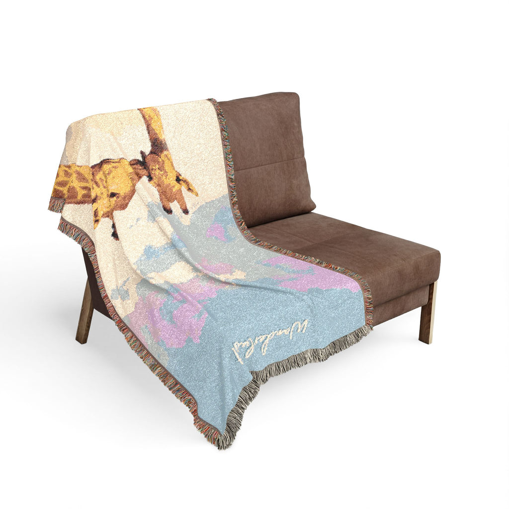 Wanderlust Giraffe Woven Blanket — Cozy Animal Throw for Nursery, Kids, Home