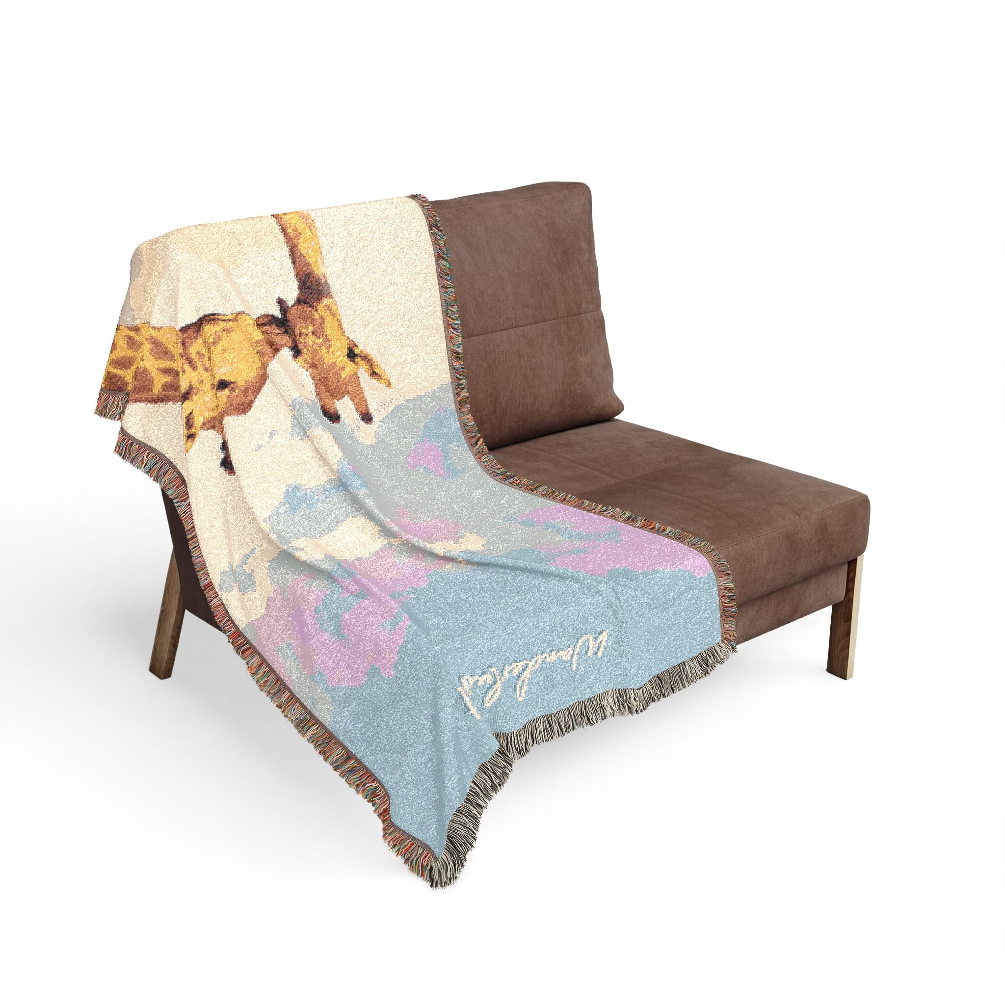 Wanderlust Giraffe Woven Blanket — Cozy Animal Throw for Nursery, Kids, Home