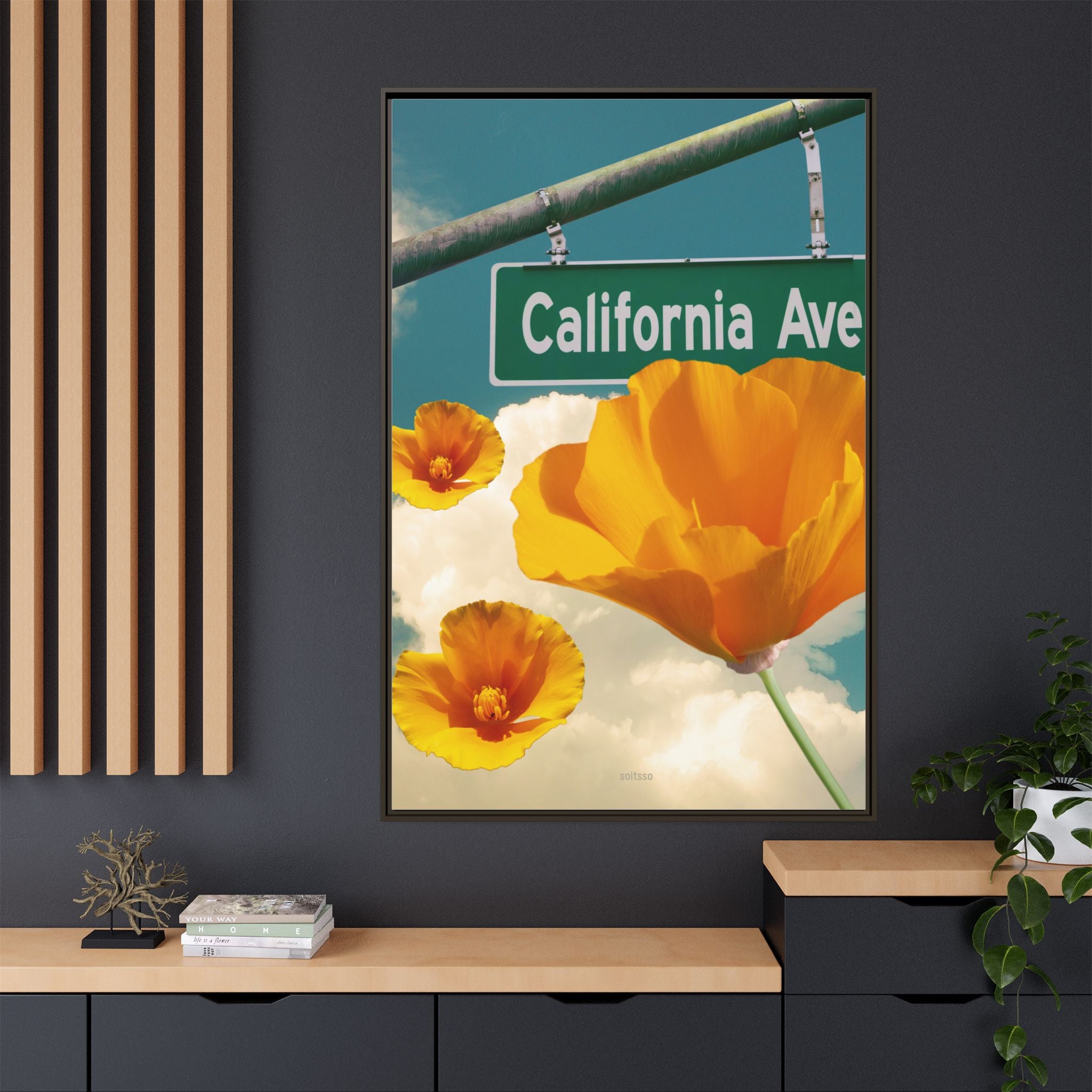 California Ave Poppy Art Print — Framed Matte Canvas
