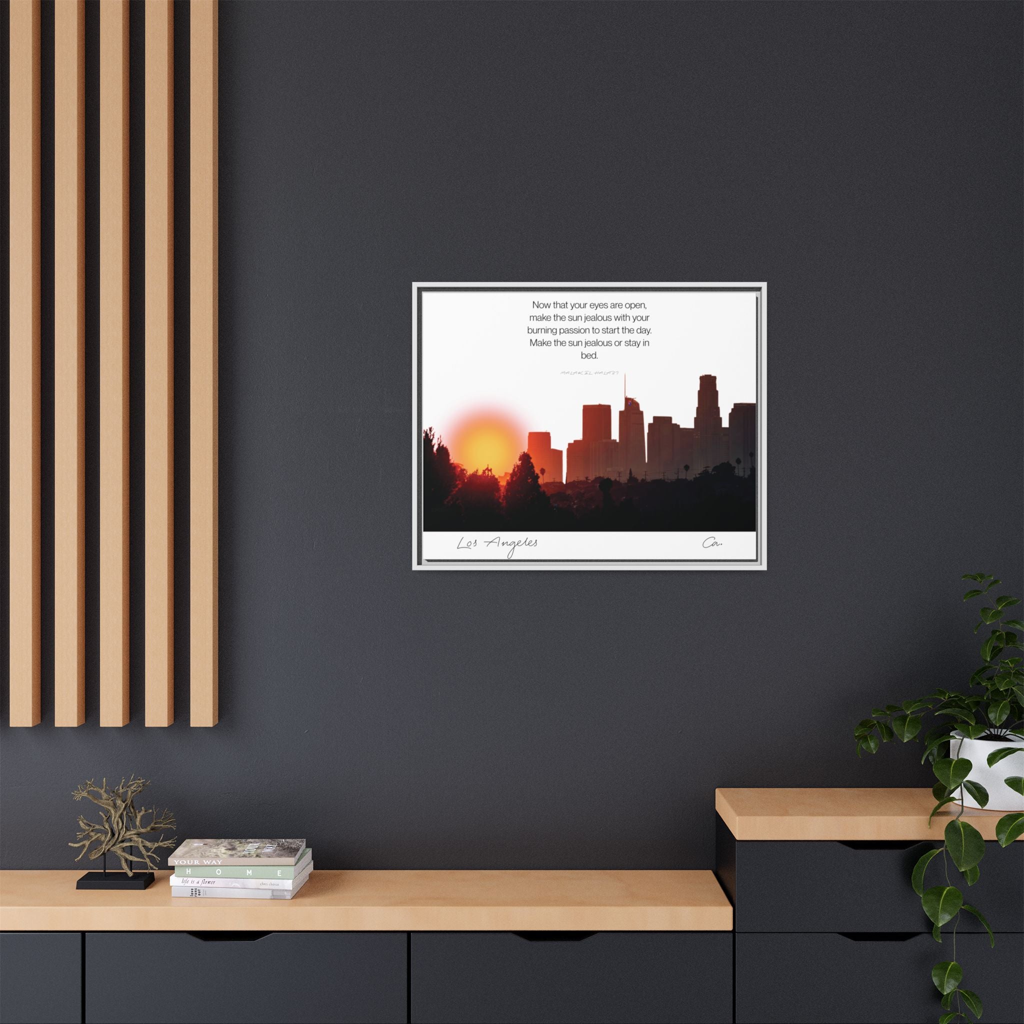 Los Angeles Sunrise Skyline Matte Canvas — 'Make the Sun Jealous' Framed Wall Art