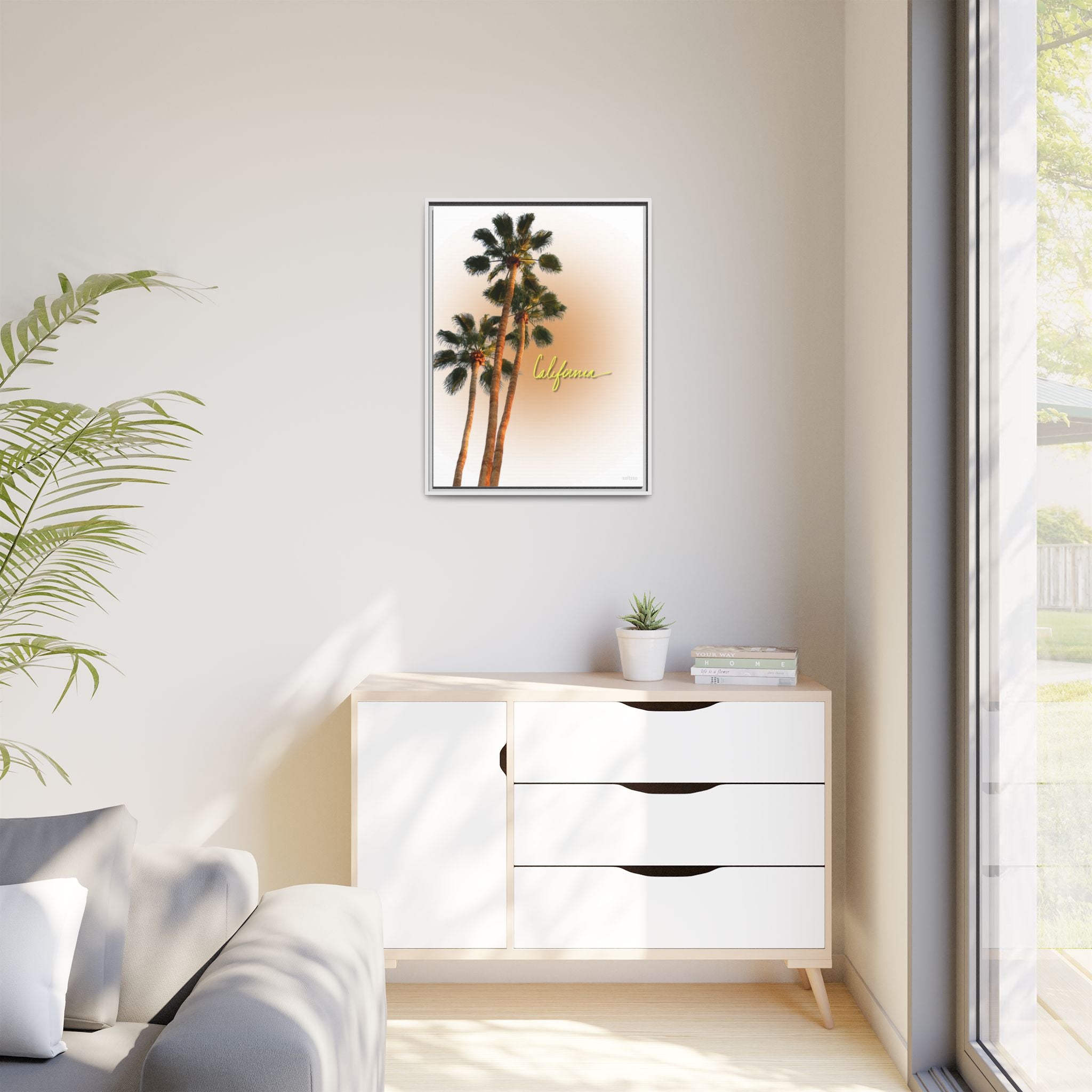 California Palm Tree Matte Canvas Print — Framed Sunset Wall Art