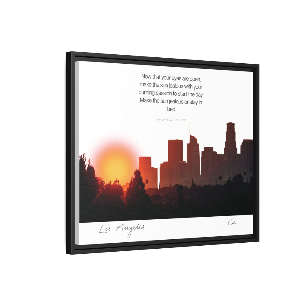 Los Angeles Sunrise Skyline Matte Canvas — 'Make the Sun Jealous' Framed Wall Art