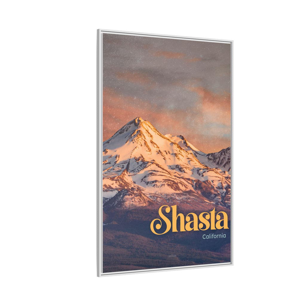 Shasta Mountain Framed Canvas Print Vintage Sunset California Wall Art