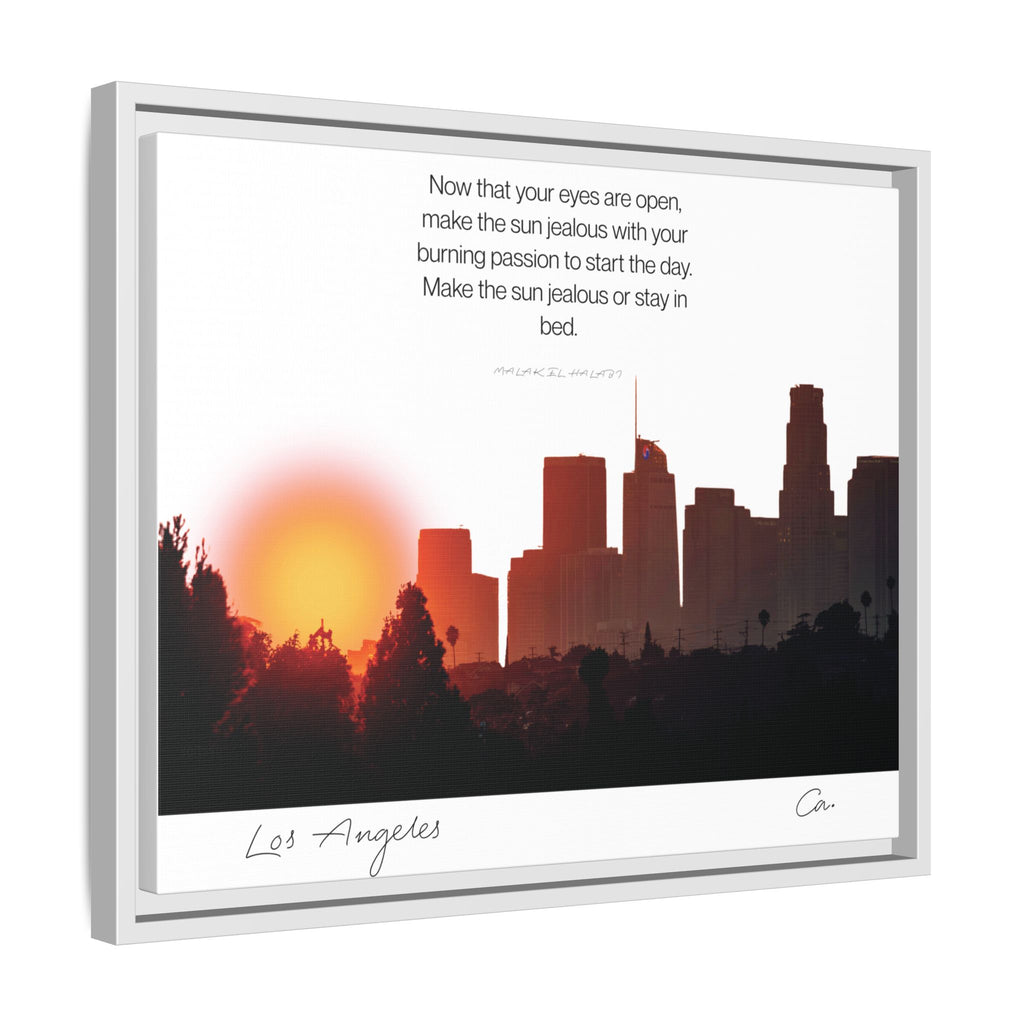 Los Angeles Sunrise Skyline Matte Canvas — 'Make the Sun Jealous' Framed Wall Art